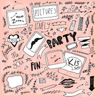 Set of hand drawn doodle photo party items