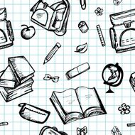 Seamless blue pattern with school supplies N2