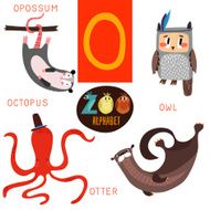 Cute zoo alphabet in vector O letter Funny cartoon animals N2