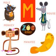 Cute zoo alphabet in vector M letter Funny cartoon animals N2