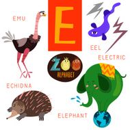 Cute zoo alphabet in vector E letter Funny cartoon animals N2