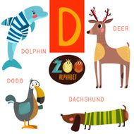 Cute zoo alphabet in vector D letter Funny cartoon animals N2