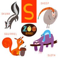Cute zoo alphabet in vector S letter Funny cartoon animals N2