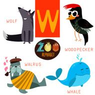 Cute zoo alphabet in vector W letter Funny cartoon animals N2