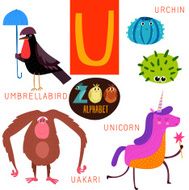 Cute zoo alphabet in vector U letter Funny cartoon animals N2