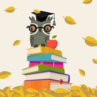 Back to school - Stack of book with owl N2