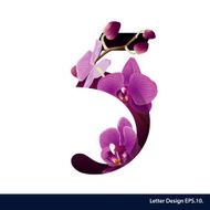 Alphabet number five with flower Vector illustration