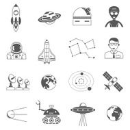 Space cosmos black icons set