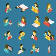 Education reading isometric icons set N2