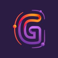G letter one line with atoms orbits colorful logo