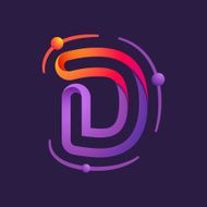 D letter one line with atoms orbits colorful logo
