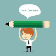 businessman or teacher holding big green pencil