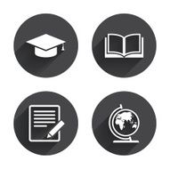 Pencil and open book signs Graduation cap icon N50
