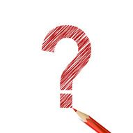 Question mark drawn with red pencil