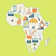 Map of Africa with technology icons