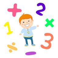 Cartoon style math learning game illustration Mathematical arithmetic flat