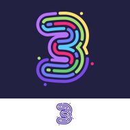Number three colorful line fingerprint icon