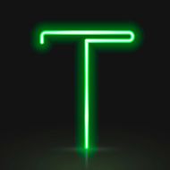 3d green neon light letter T