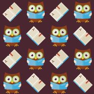 Flat Vector Seamless Pattern Wisdom Owl Reading Book