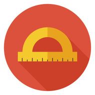 Flat Office Measure Instrument Protractor Circle Icon with Long