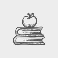 Books and apple on the top sketch icon