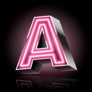 3d pink neon light letter A