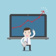 Businessman presentation with chart on monitor - Vector
