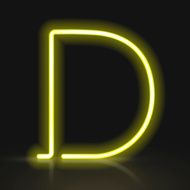 3d yellow neon light letter D