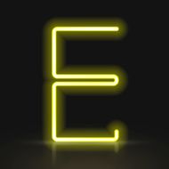 3d yellow neon light letter E