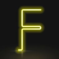 3d yellow neon light letter F