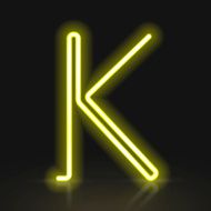 3d yellow neon light letter K