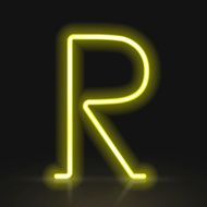 3d yellow neon light letter R