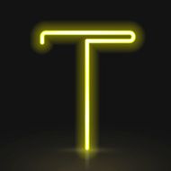 3d yellow neon light letter T