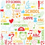 Colorful school and student objects background