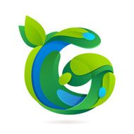 G letter volume ecology logo with leaves and water drops