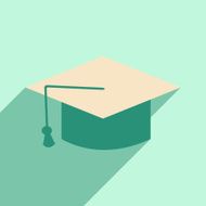 Flat with shadow icon and mobile application graduation cap