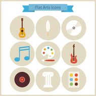 Flat School Arts and Music Icons Set