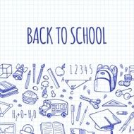 Scholl tools sketch blue icons vector horizontal banner N2