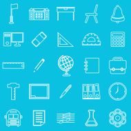 School line icons on blue background