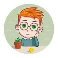 Bored Young Man with Hand on Cheek