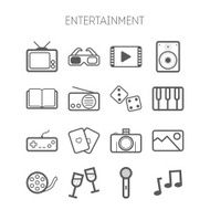 Set of simple monochromatic entertainment icons