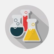 Laboratory glassware icon with long shadow on gray background
