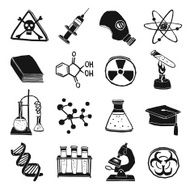 Black and white laboratory chemistry icon set