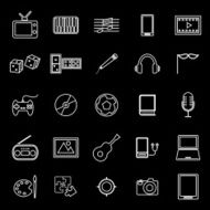 Entertainment line icons on black background