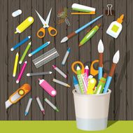 Can Holder with Office Supplies and Stationery Objects