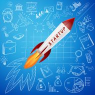 Startup concept rocket and business doodle icon N2
