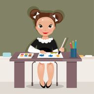 Girl on the drawing lesson Vector Illustration N2