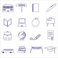 simple blue outline school icons set eps10