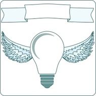 Icon light bulb lamp with wings halo banner background