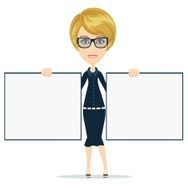Woman showing blank white billboard